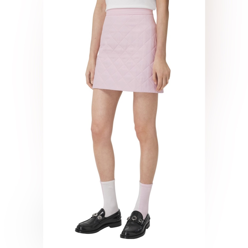 NWT $680 Burberry High-waisted Casia Quilted Nylon Blend Twill Skirt In Pink US4